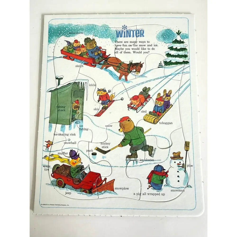Vintage 1963 Richard Scarry's Seasons Box Set of 4 Frame Tray Puzzles Whitman